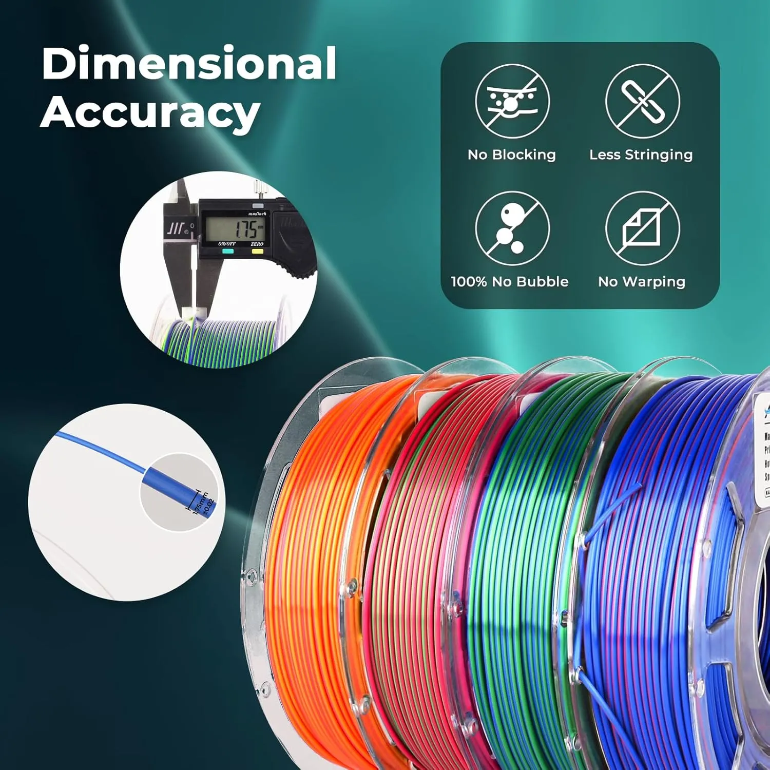 AMOLEN 3D Printer Filament Bundle, PLA Filament 1.75mm, Dual Color Filament, Silk Red Gold, Silk Blue Green, 4 Spools 200g Each