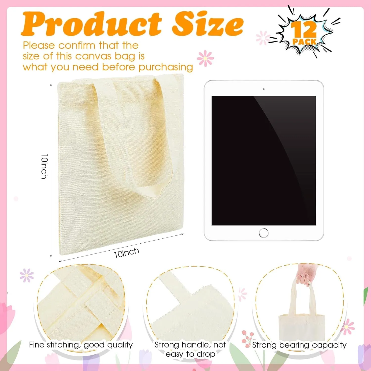 Amylove 150 Pcs Mini Tote Bag Sublimation Blank Canvas Tote Bags Reusable Grocery Luggage DIY Sack Goody for Party Even (10 x 10 Inch,Natural Color)