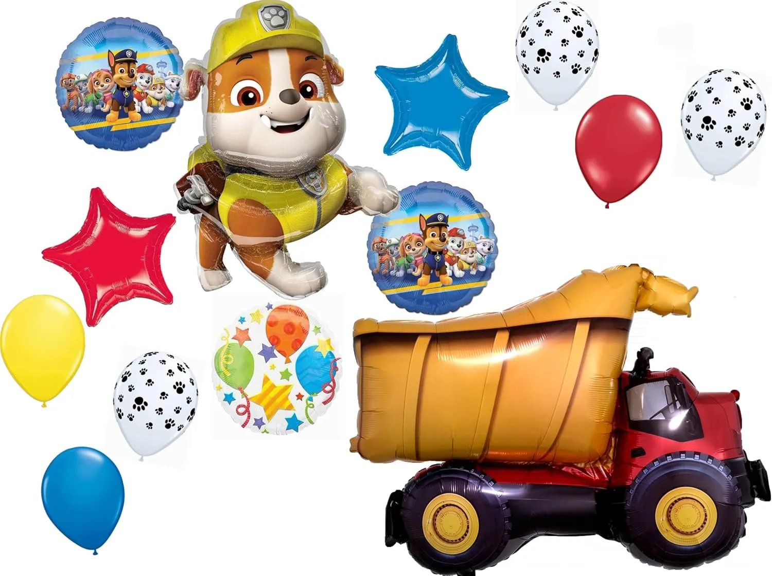 Anagram Paw Pups Rubble and Dump Truck on Patrol Birthday Party Supplies Balloon Bouquet Decorations