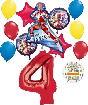 Anagram Power Rangers 4th Birthday Party Supplies 13 pc Foil Balloon Bouquet Decorations