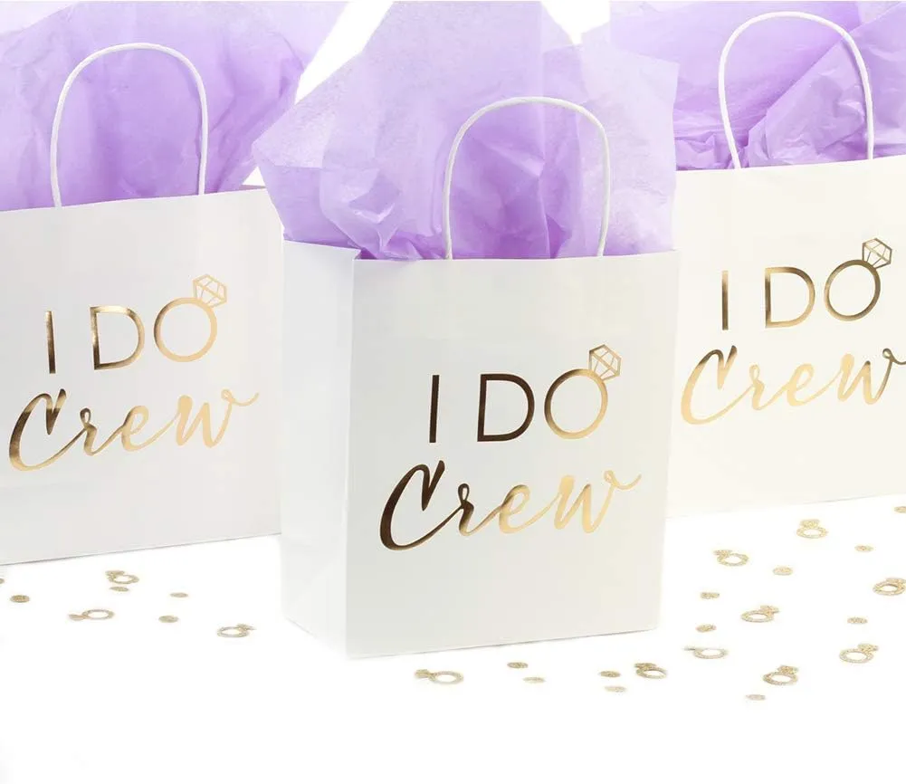 Andaz Press I Do Crew Gift Bags, Real Gold Foil In Bulk Set Of 12 Pack, Wedding Party DIY I Do Crew Bags With Handles, Team Bride Gift Bags, Bachelorette Party Ideas, Bridal Party