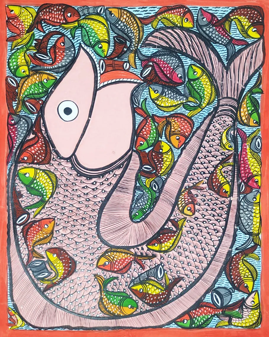 Aquatic Life in Santhal Pattachitra by Manoranjan Chitrakar