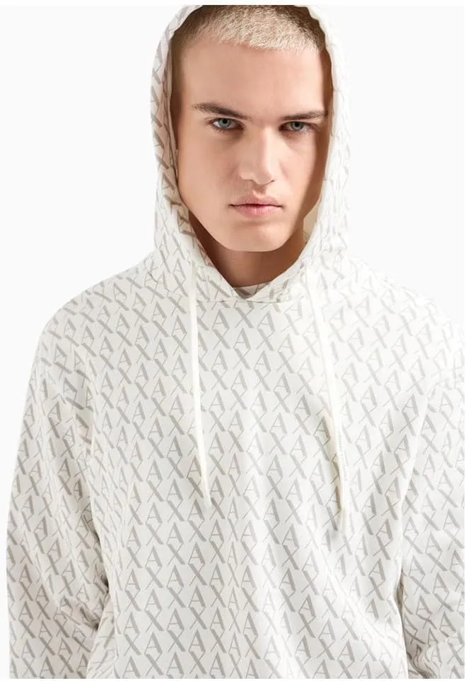 Armani Exchange Men's All Over Ax Print Cotton Hooded Sweatshirt