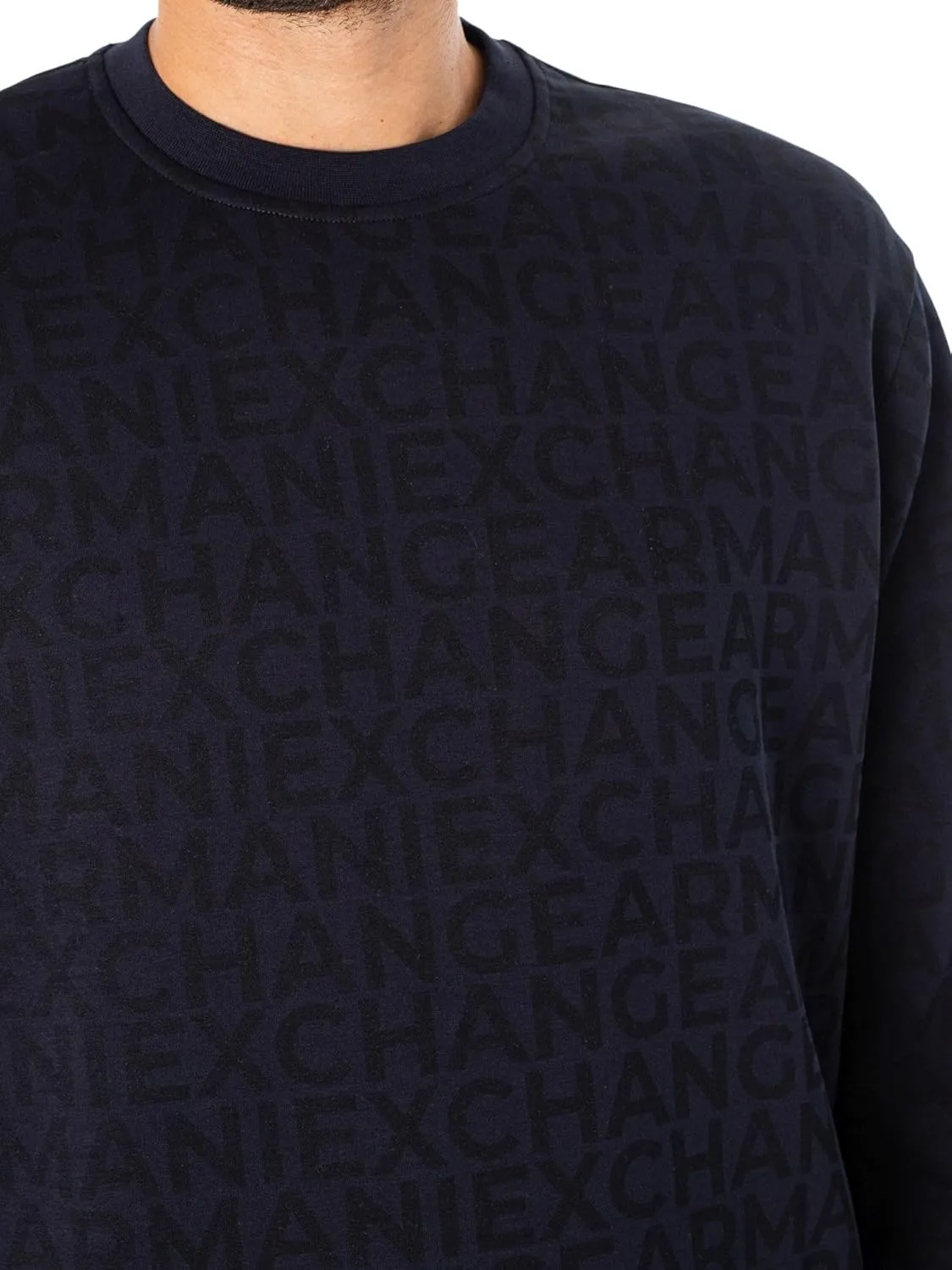 Armani Exchange Men's All Over Logo Stretch Bonded Cotton Crewneck Sweatshirt