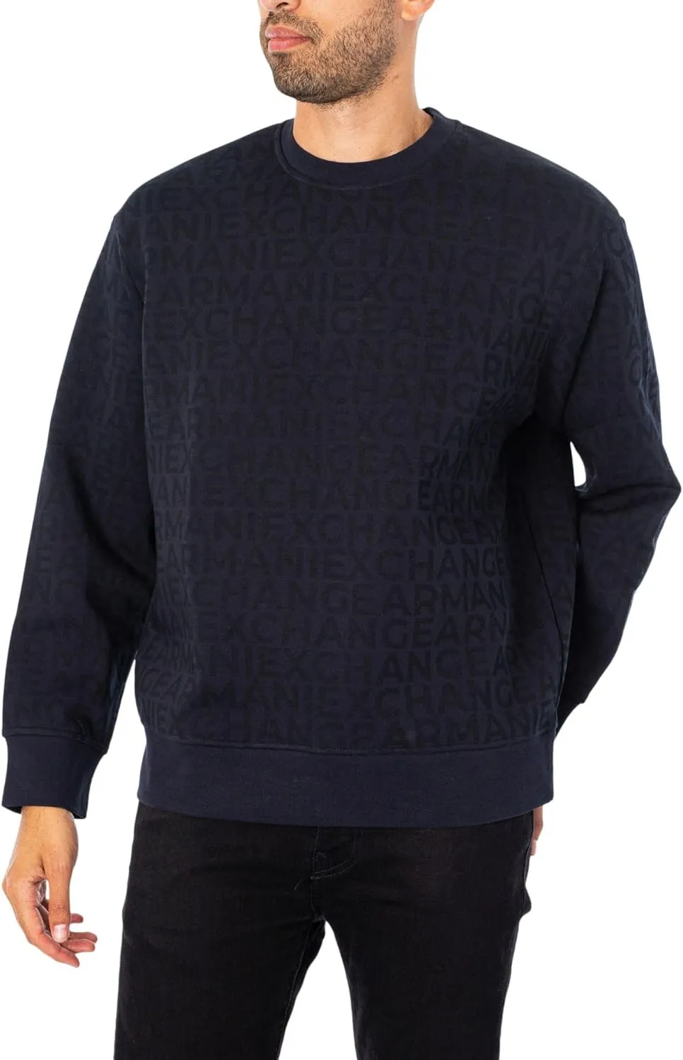 Armani Exchange Men's All Over Logo Stretch Bonded Cotton Crewneck Sweatshirt
