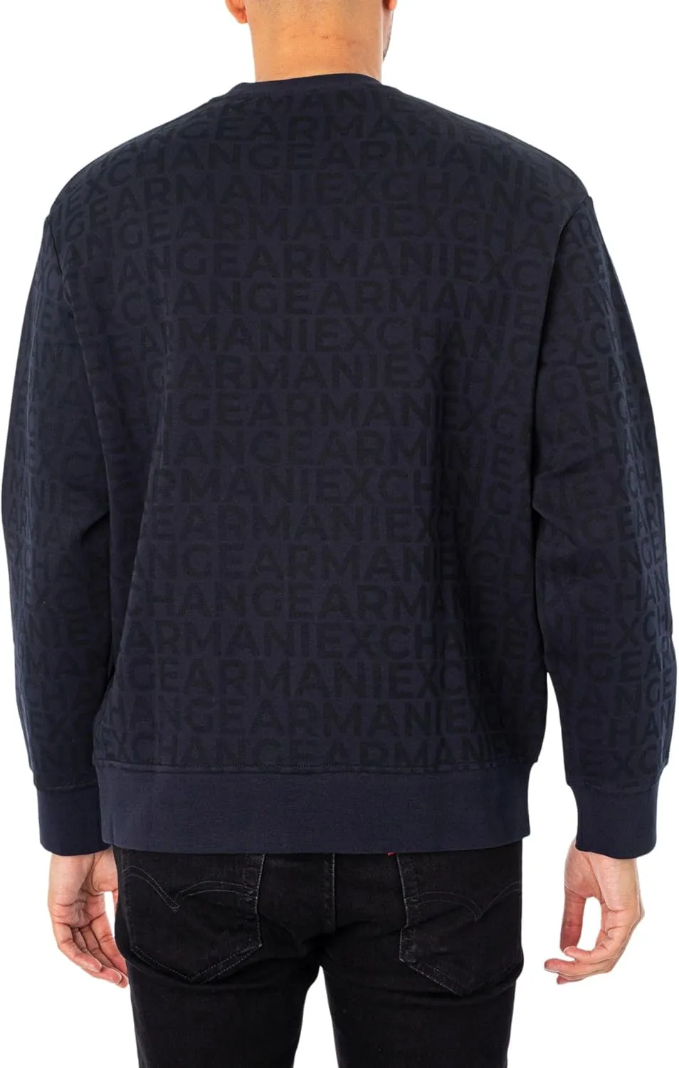 Armani Exchange Men's All Over Logo Stretch Bonded Cotton Crewneck Sweatshirt