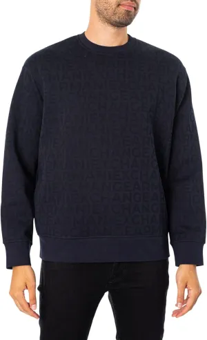 Armani Exchange Men's All Over Logo Stretch Bonded Cotton Crewneck Sweatshirt