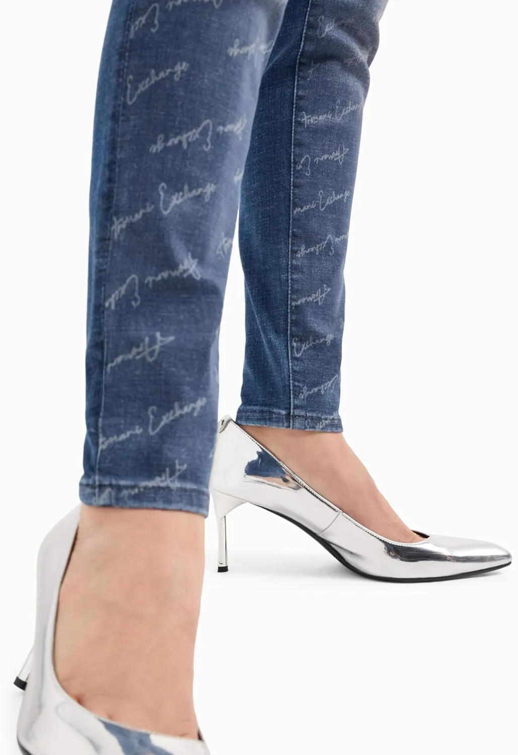 Armani Exchange Women's Super Skinny Lift Up Fit Stretch Cotton Denim with All Over Signature Logo and Shiny Coating