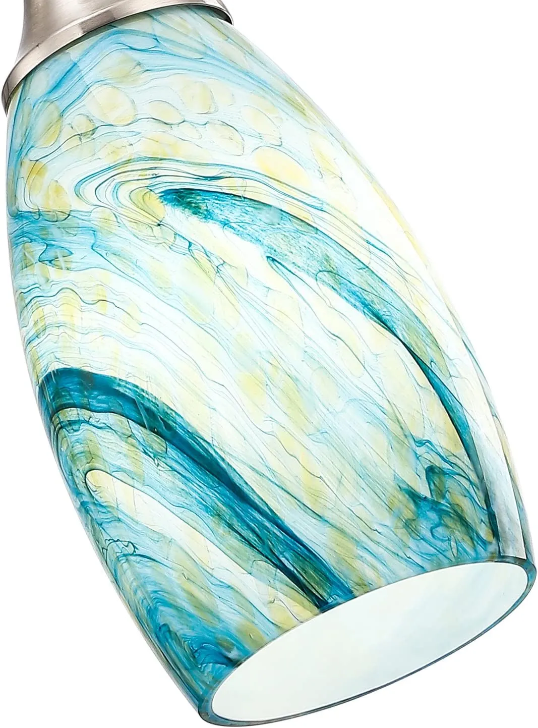 Art Glass Mini Pendant Lights for Kitchen Island Blown Art Glass Pendant Light Shade Hanging Ceiling Lights with Brushed Nickel Finish for Kitchen Counter bar,Dining Room Blue Mixing Yellow-1P