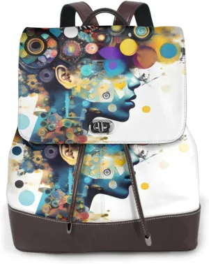 Artificial Intelligence Brain Print Women's leather backpack,Ladies Travel Fashion Back Pack,Casual backpack for Work