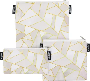 ARTOVIDA Artists Collective Reusable Lunch Baggies | Snack and Sandwich Bags with Zipper - Improved Dual Layer Design by Elisabeth Fredriksson (Sweden) "White Stone" - Baggie