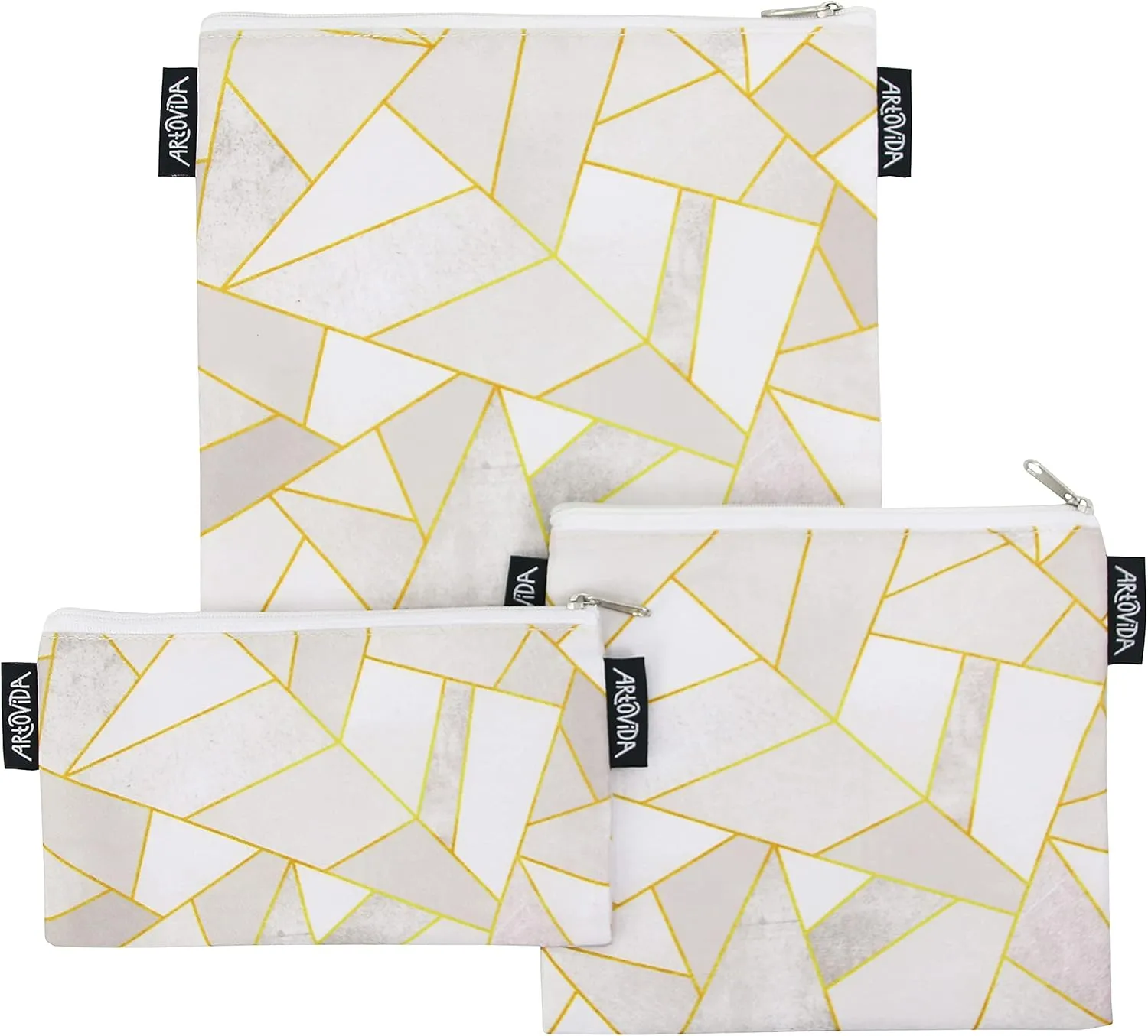 ARTOVIDA Artists Collective Reusable Lunch Baggies | Snack and Sandwich Bags with Zipper - Improved Dual Layer Design by Elisabeth Fredriksson (Sweden) "White Stone" - Baggie