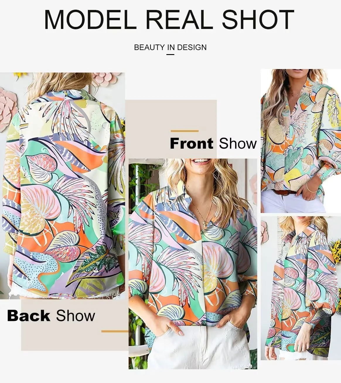 Astylish Women Loose V-Neck Shirts Paisley Print Lantern Sleeve Blouse Tops