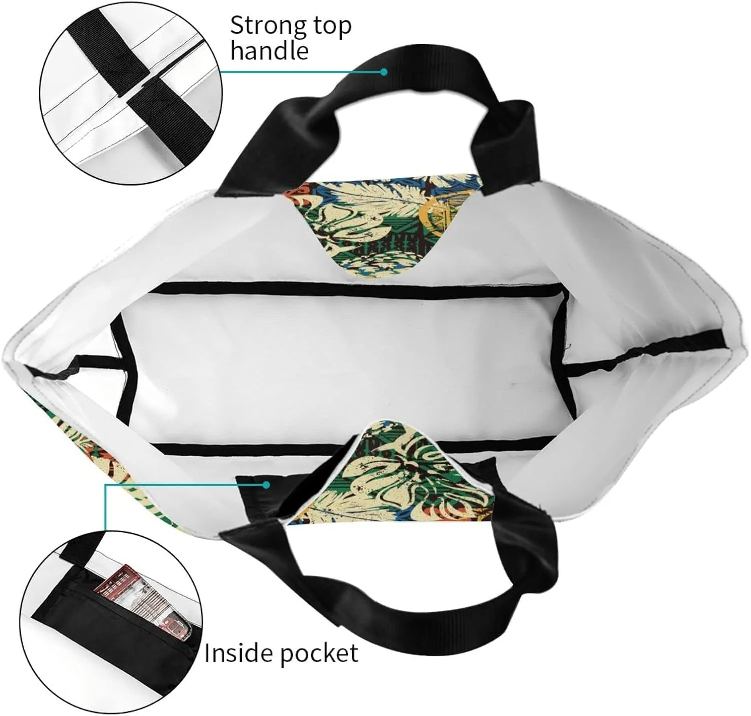 ASYG Hawaiian Flower Tote Shoulder Bag Tribe Pattern Grocery Bags Storage Handle Shopping Bag