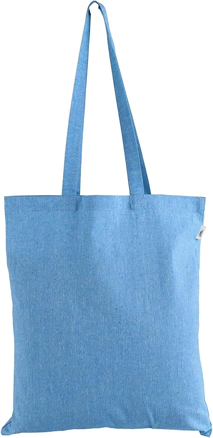 ATMOS GREEN 5 pack 15 X 16 inch with 27" long handle AZURE Color 5.5 Oz Recycled Reusable cotton grocery bags eco friendly super strong great choice for schools promotion branding MADE in INDIA