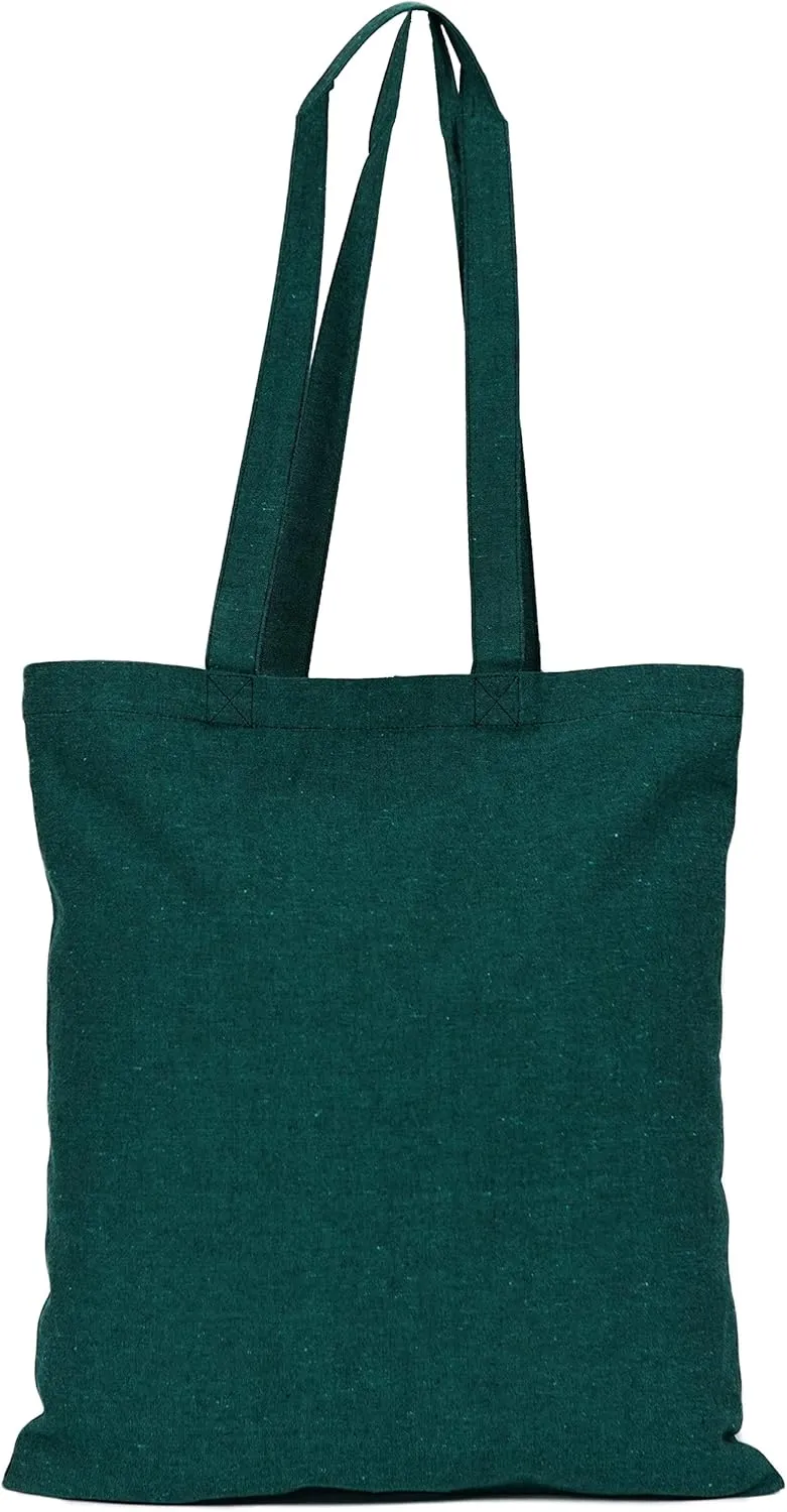 ATMOS GREEN 5 Pack 15 X 16 inch with 27" Long Handle Emerald Color 5.5 Oz Recycled Reusable Cotton Grocery Bags eco Friendly Super Strong Great Choice for Schools Promotion Branding Made in India