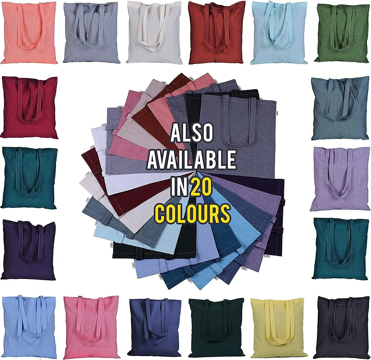 ATMOS GREEN 5 Pack 15 X 16 inch with 27" Long Handle Emerald Color 5.5 Oz Recycled Reusable Cotton Grocery Bags eco Friendly Super Strong Great Choice for Schools Promotion Branding Made in India