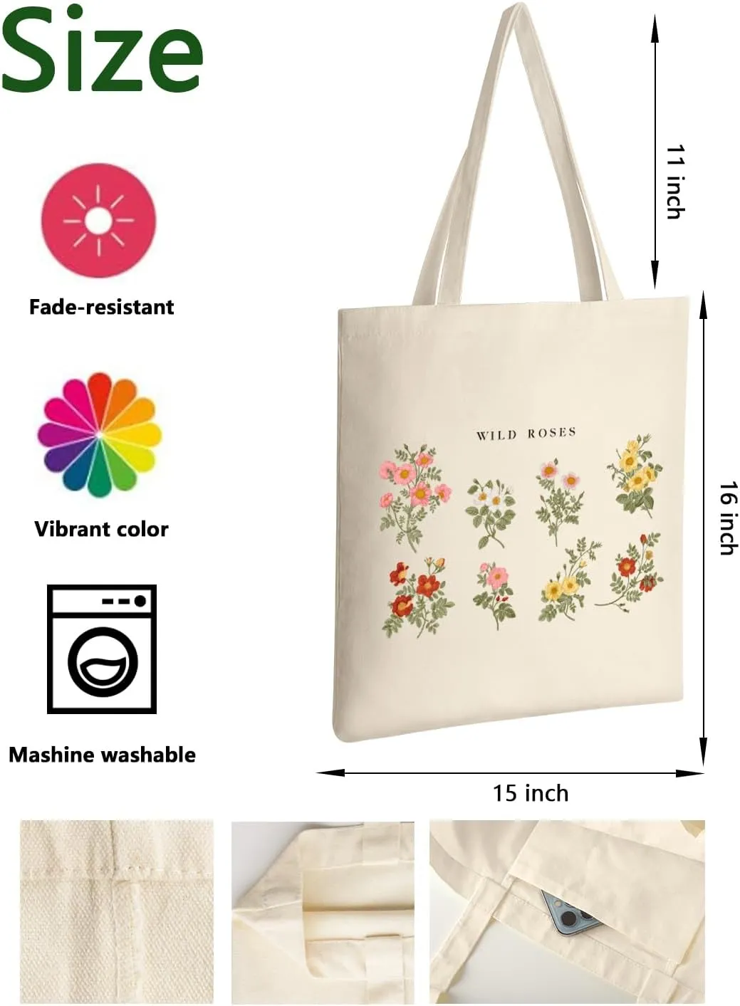 AUSVKAI Canvas Tote Bag Aesthetic for Women, Cute Reusable Cloth Cotton Bags for College Shopping Beach Grocery Trendy Gifts
