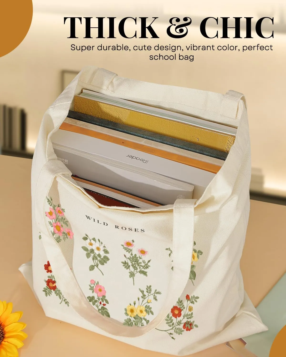 AUSVKAI Canvas Tote Bag Aesthetic for Women, Cute Reusable Cloth Cotton Bags for College Shopping Beach Grocery Trendy Gifts