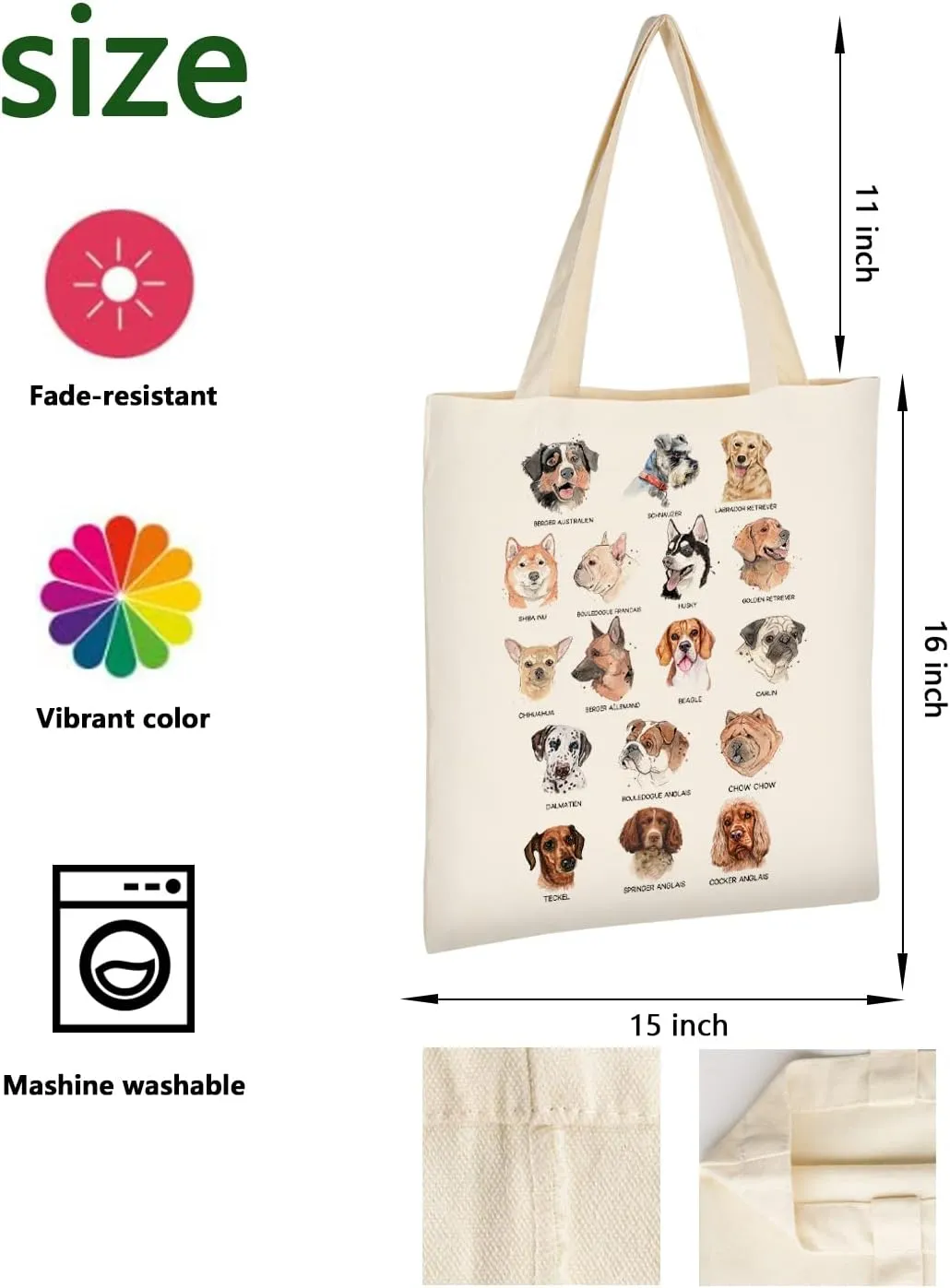 AUSVKAI Canvas Tote Bag Aesthetic for Women, Cute Reusable Cloth Cotton Bags for Shopping Beach Grocery