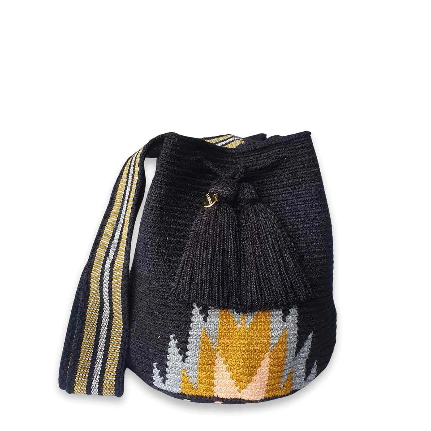 Authentic Wayuu Bag, Mochila from Colombia, Medium Crochet Crossbody, Handmade Medium Purse, Ethnic Bucket Bag, Colombian Craft (Fogata)