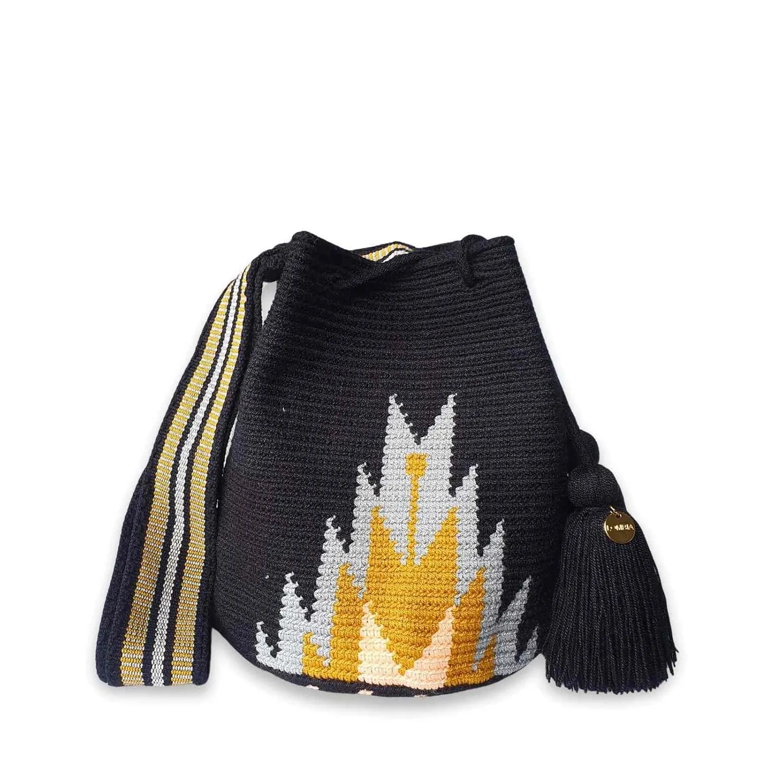 Authentic Wayuu Bag, Mochila from Colombia, Medium Crochet Crossbody, Handmade Medium Purse, Ethnic Bucket Bag, Colombian Craft (Fogata)