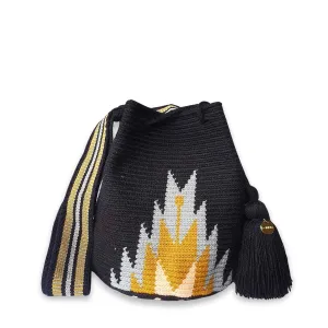 Authentic Wayuu Bag, Mochila from Colombia, Medium Crochet Crossbody, Handmade Medium Purse, Ethnic Bucket Bag, Colombian Craft (Fogata)