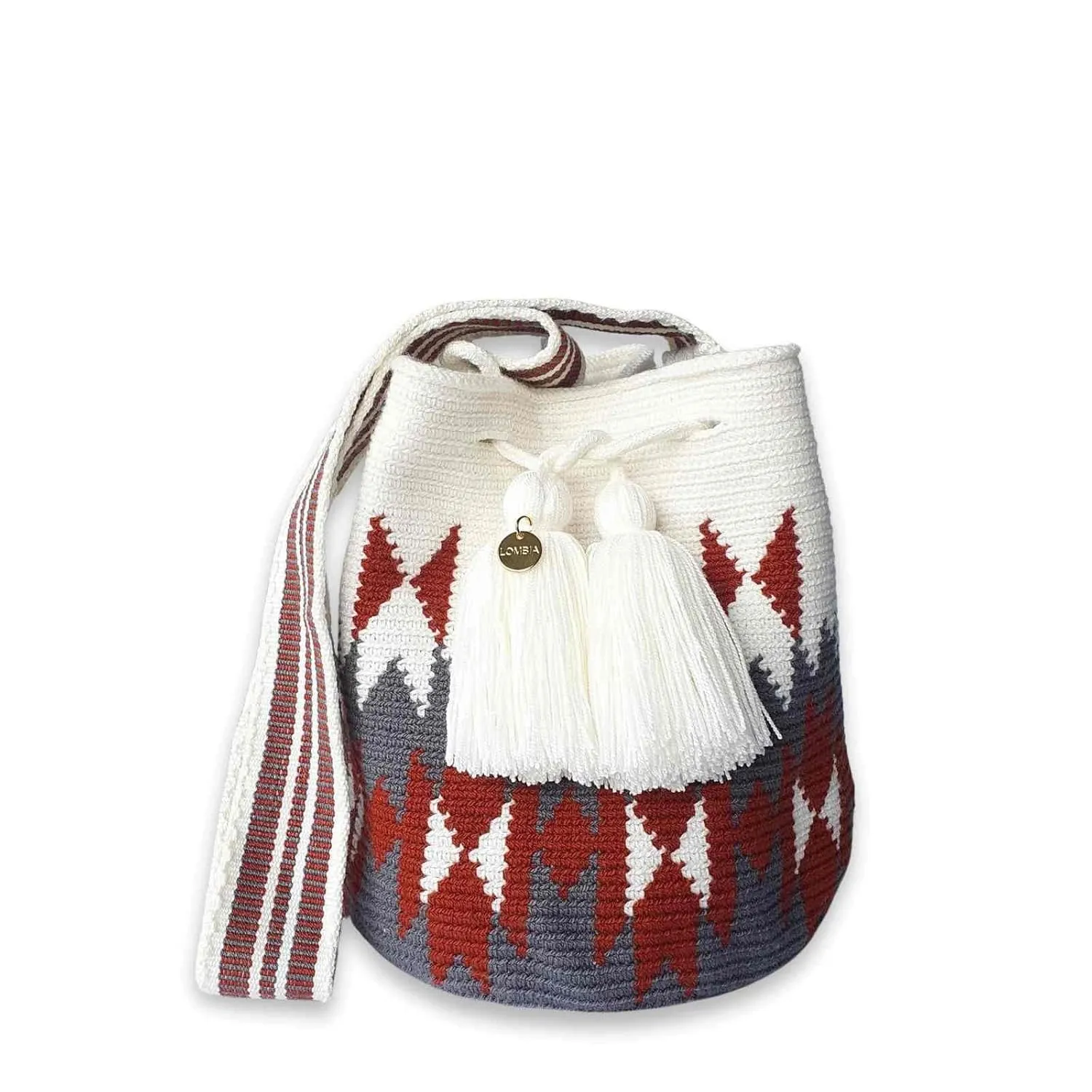 Authentic Wayuu Bag, Mochila from Colombia, Medium Crochet Crossbody, Handmade Medium Purse, Ethnic Bucket Bag, Colombian Craft (Nevada)