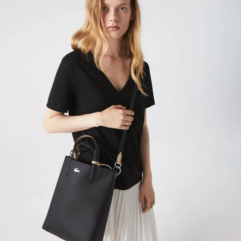 AUTHENTIC/ORIGINAL Lacoste Women's Anna Reversible Canvas Tote Bag in Beige/Black