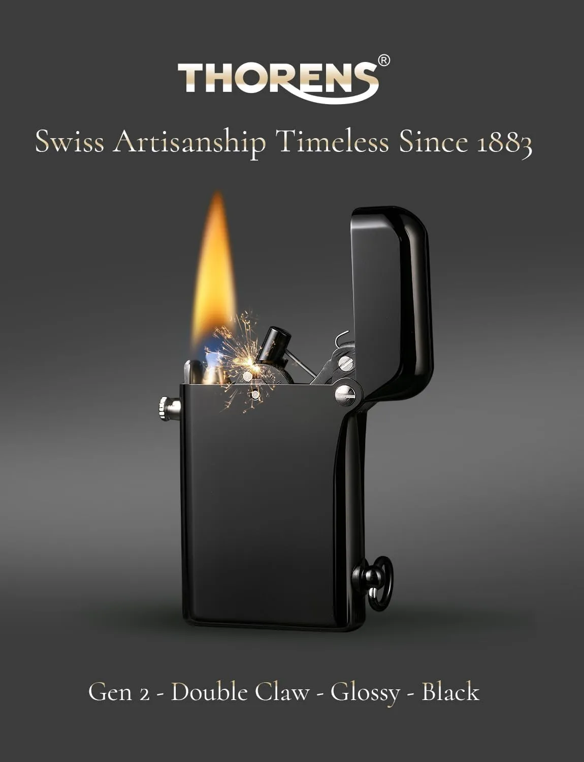 Automatic Ignition Cigar Lighter with Safety Lock,Reusable Kerosene Flame,Luxury Gift Box for Father’s Day & Camping,Thorens Gen 2 Double Claw Glossy Black,2025