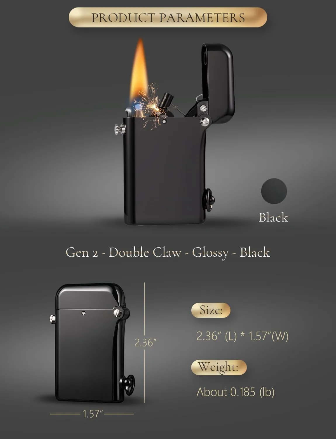 Automatic Ignition Cigar Lighter with Safety Lock,Reusable Kerosene Flame,Luxury Gift Box for Father’s Day & Camping,Thorens Gen 2 Double Claw Glossy Black,2025