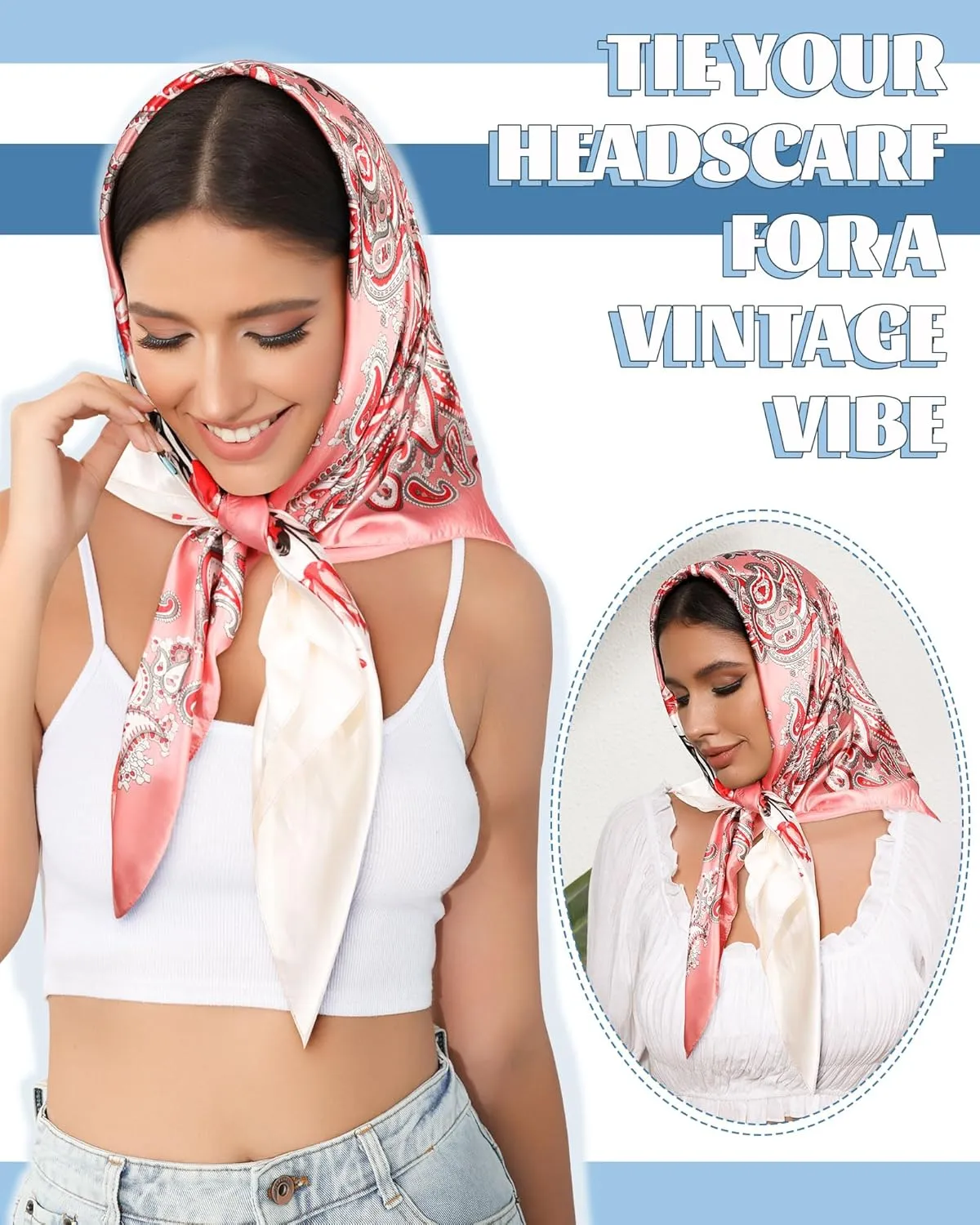 AWAYTR 35” Large Square Satin Head Scarf - 3Pcs Satin Hair Scarves Silk Bandana Scarf Headscarf Silk Feeling Scarf for Women