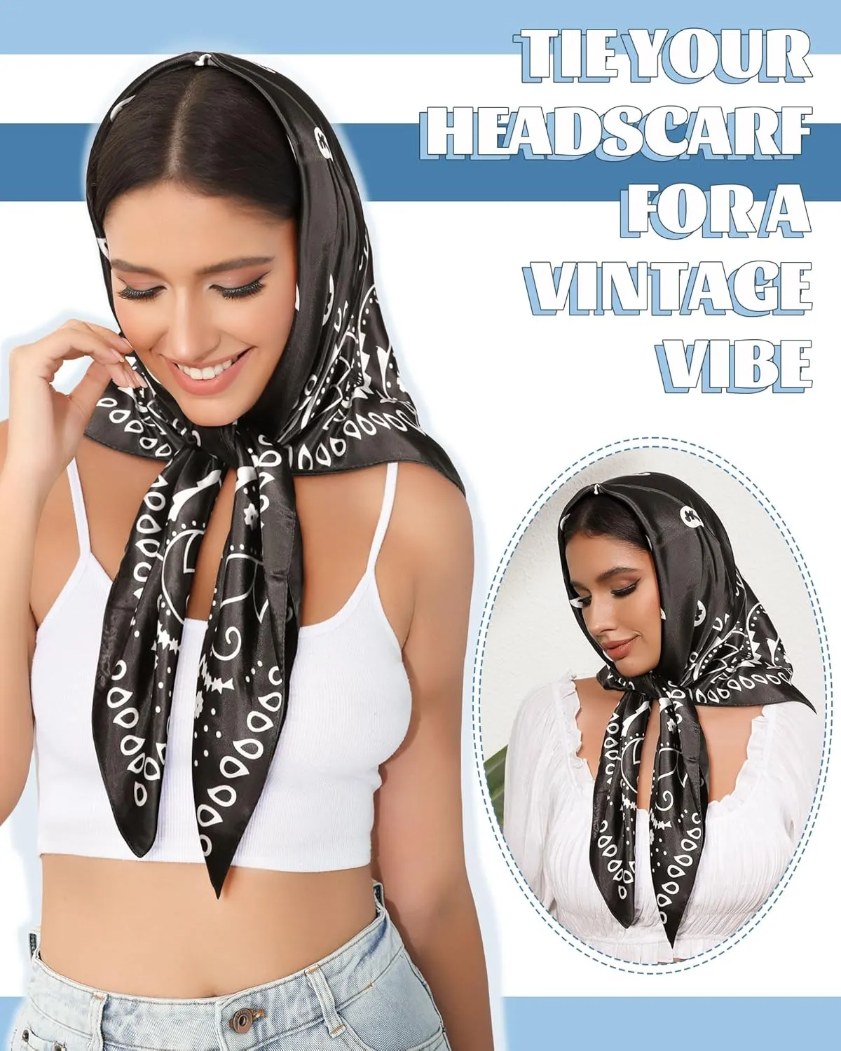 AWAYTR 35” Large Square Satin Head Scarf - 3Pcs Satin Hair Scarves Silk Bandana Scarf Headscarf Silk Feeling Scarf for Women