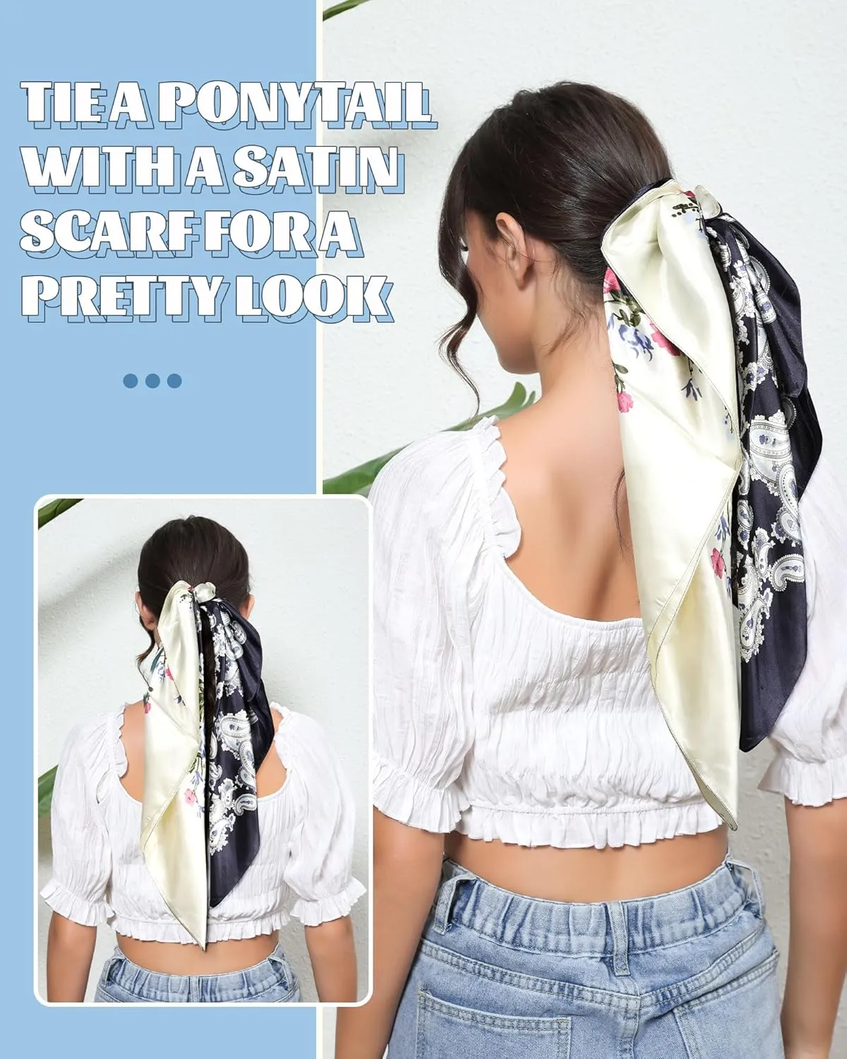 AWAYTR 35” Large Square Satin Head Scarf - 3Pcs Satin Hair Scarves Silk Bandana Scarf Headscarf Silk Feeling Scarf for Women
