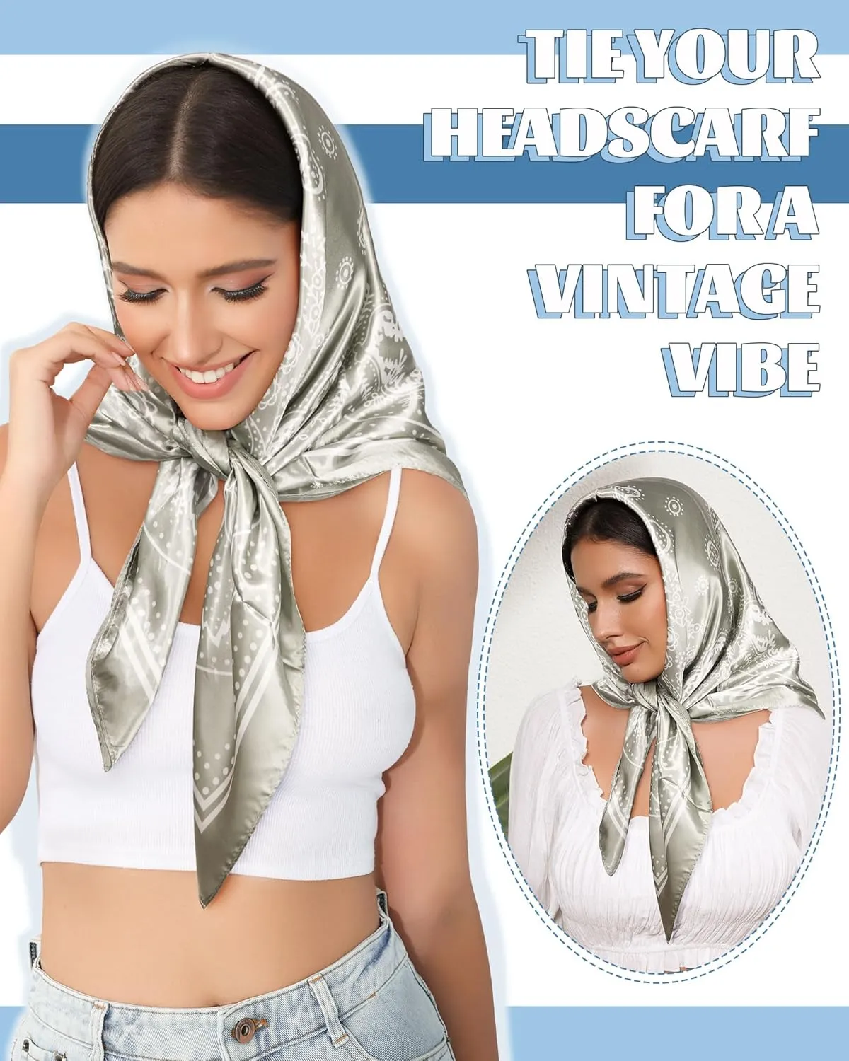 AWAYTR 35” Large Square Satin Head Scarf - 3Pcs Satin Hair Scarves Silk Bandana Scarf Headscarf Silk Feeling Scarf for Women