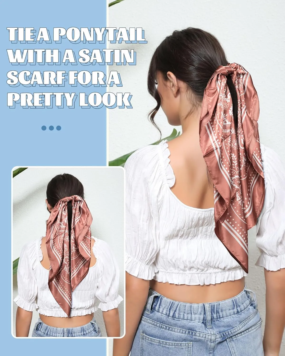 AWAYTR 35” Large Square Satin Head Scarf - 3Pcs Satin Hair Scarves Silk Bandana Scarf Headscarf Silk Feeling Scarf for Women