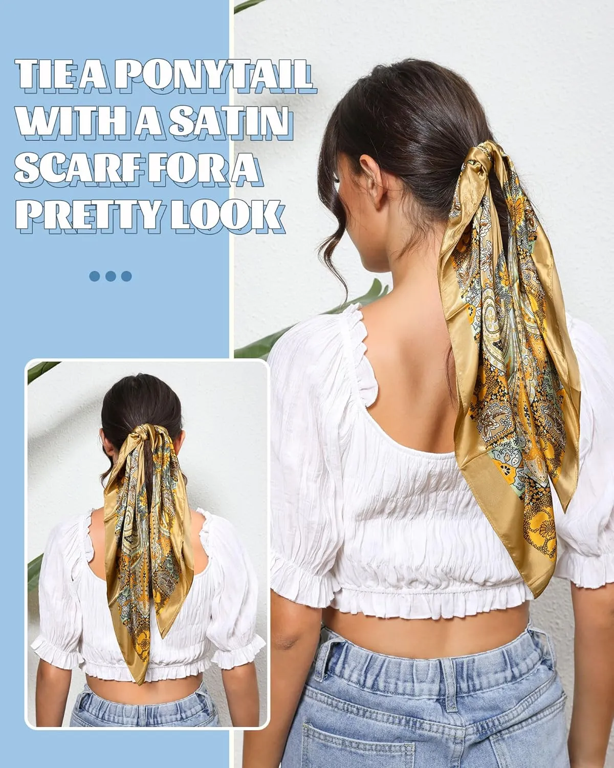 AWAYTR 35” Large Square Satin Head Scarf - 3Pcs Satin Hair Scarves Silk Bandana Scarf Headscarf Silk Feeling Scarf for Women