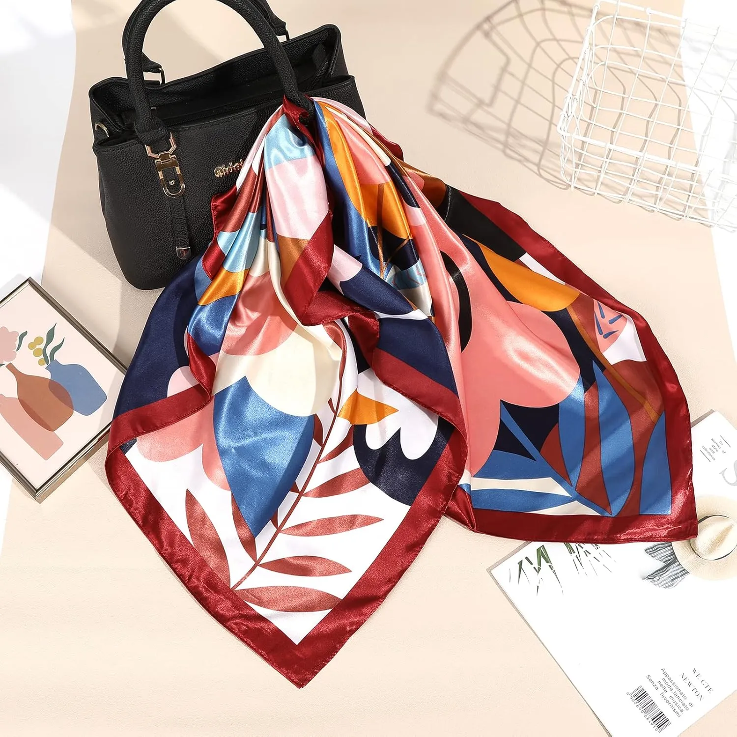 AWAYTR 35” Large Square Satin Head Scarf - 3Pcs Satin Hair Scarves Silk Bandana Scarf Headscarf Silk Feeling Scarf for Women