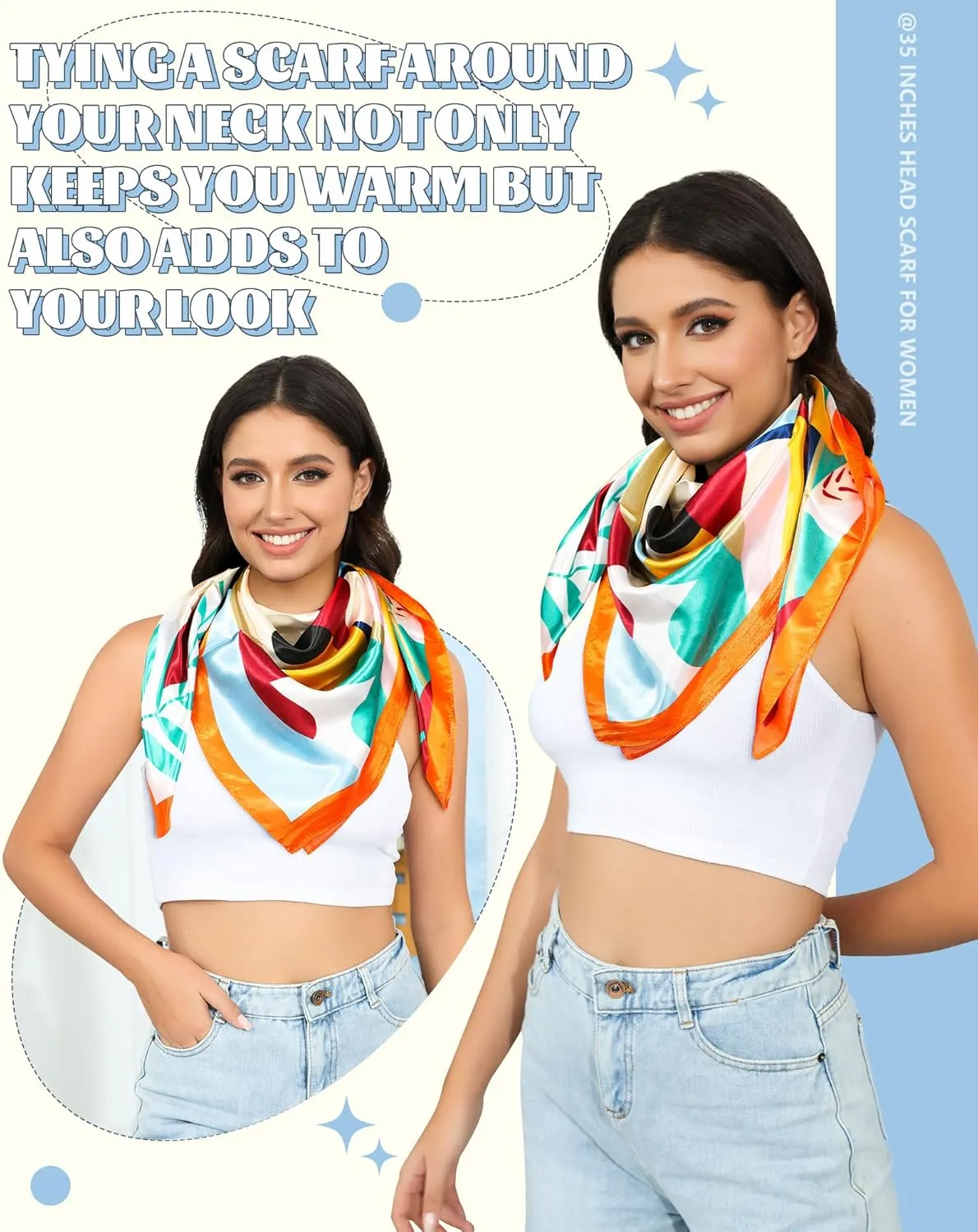 AWAYTR 35” Large Square Satin Head Scarf - 3Pcs Satin Hair Scarves Silk Bandana Scarf Headscarf Silk Feeling Scarf for Women