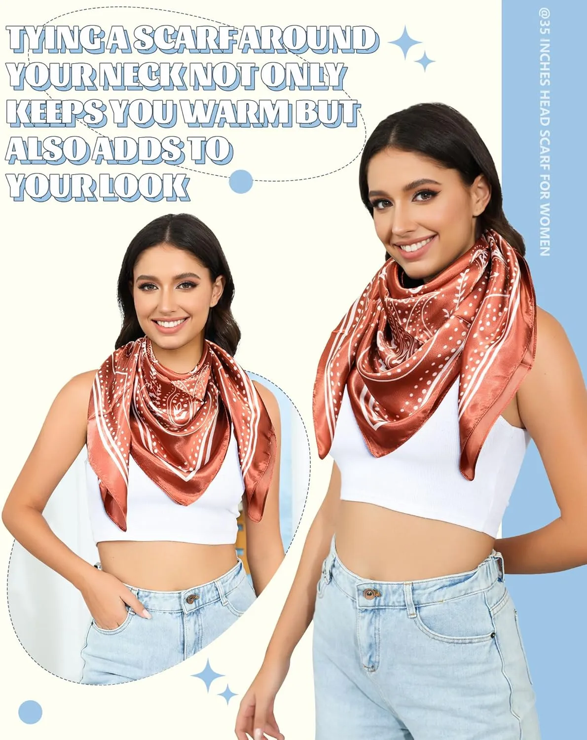 AWAYTR 35” Large Square Satin Head Scarf - 3Pcs Satin Hair Scarves Silk Bandana Scarf Headscarf Silk Feeling Scarf for Women