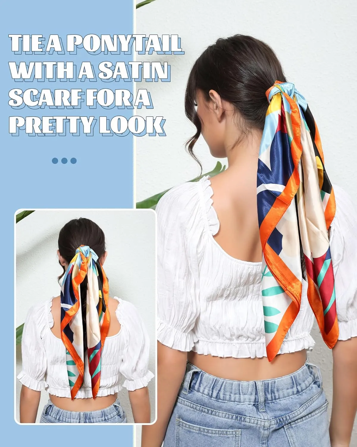 AWAYTR 35” Large Square Satin Head Scarf - 3Pcs Satin Hair Scarves Silk Bandana Scarf Headscarf Silk Feeling Scarf for Women