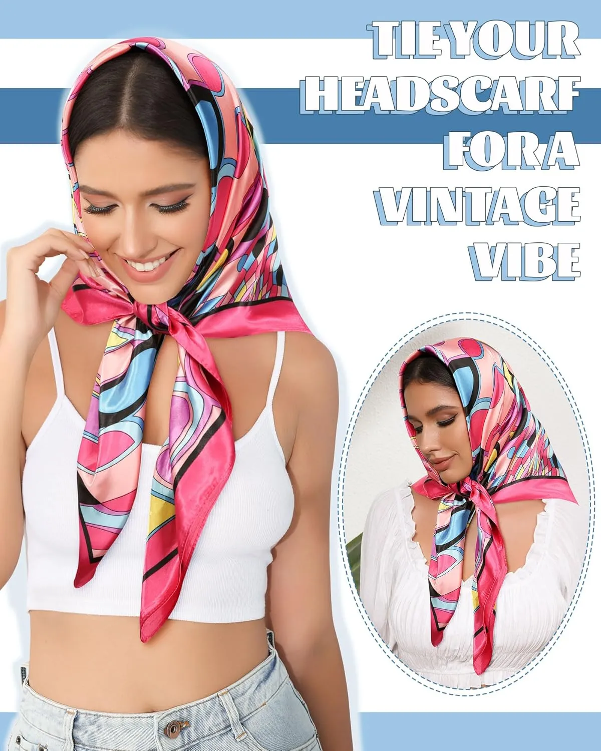 AWAYTR 35” Large Square Satin Head Scarf - 3Pcs Satin Hair Scarves Silk Bandana Scarf Headscarf Silk Feeling Scarf for Women