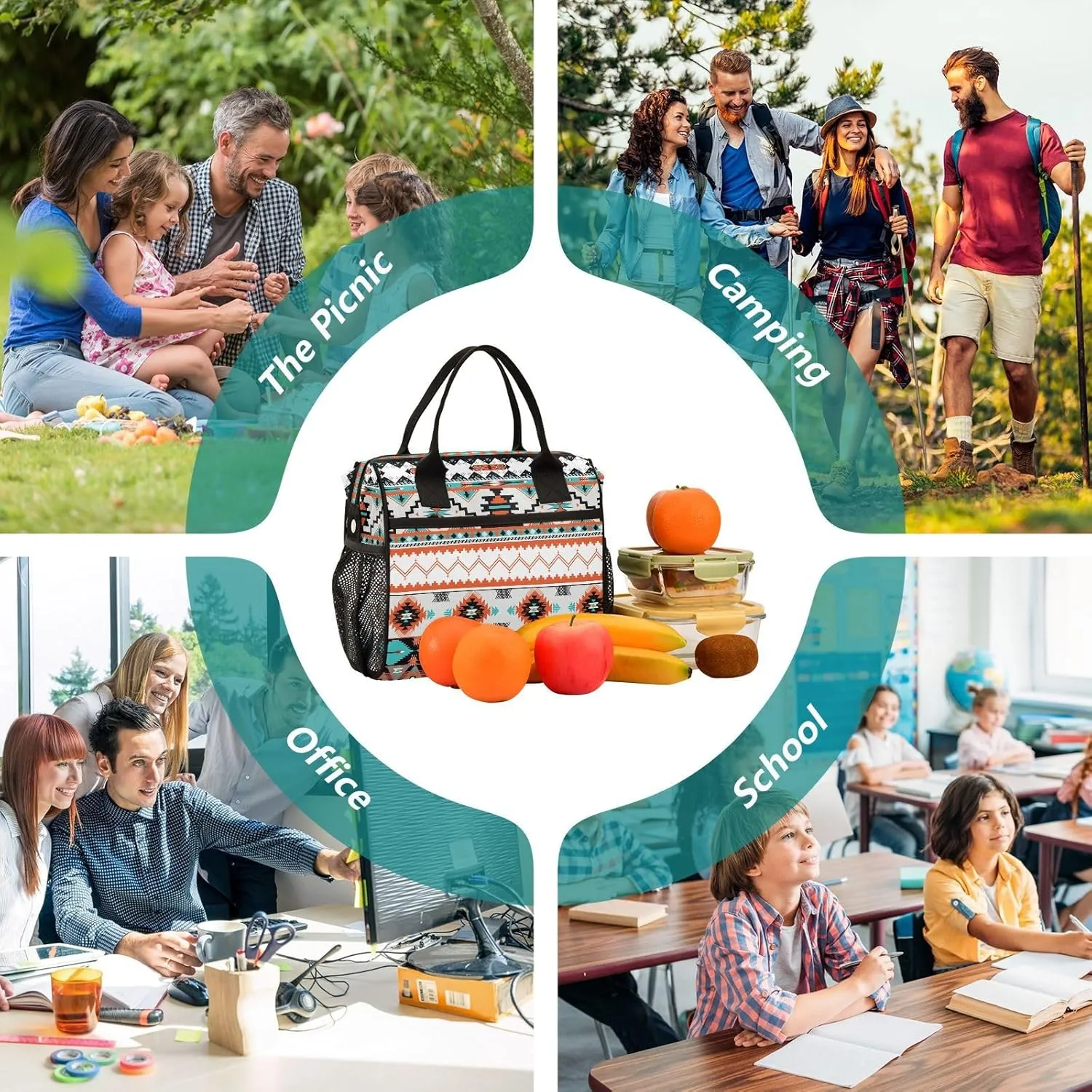 Aztec Design Lunch Bag Insulated Lunch Box for Women Cooler Bag Reusable Lunch Tote Bag Men Leakproof Lunchbox with Shoulder Strap School Work Picnic