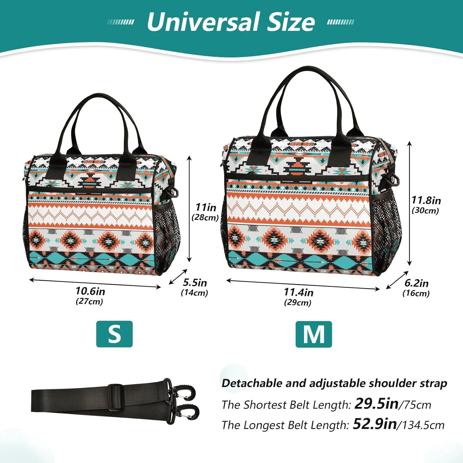 Aztec Design Lunch Bag Insulated Lunch Box for Women Cooler Bag Reusable Lunch Tote Bag Men Leakproof Lunchbox with Shoulder Strap School Work Picnic