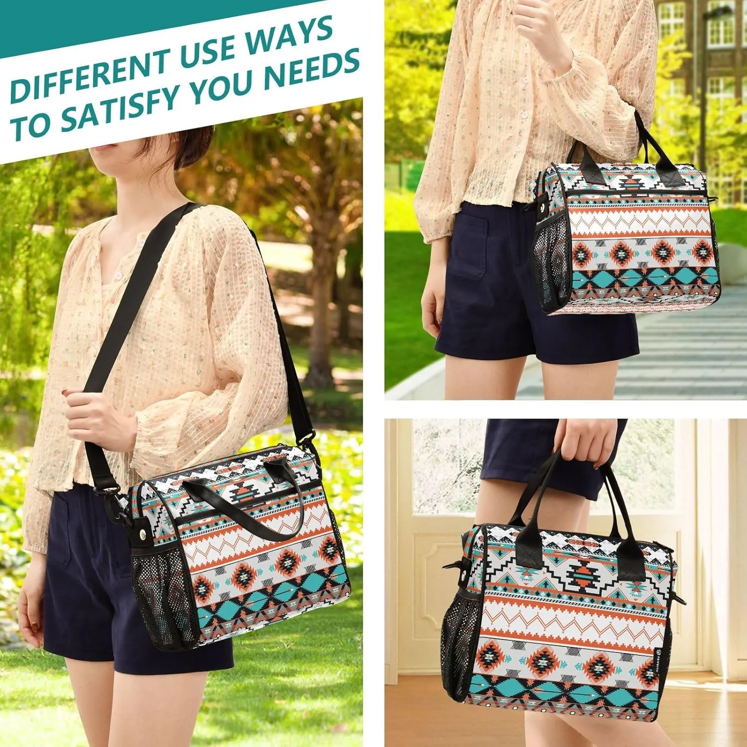 Aztec Design Lunch Bag Insulated Lunch Box for Women Cooler Bag Reusable Lunch Tote Bag Men Leakproof Lunchbox with Shoulder Strap School Work Picnic