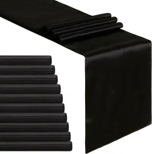 B-COOL Black Table Runner Satin Table Runners Wedding Table Runners 10 Packs 12x108 inch Silk Smooth Fabric for Baby Shower Wedding Party Decorations