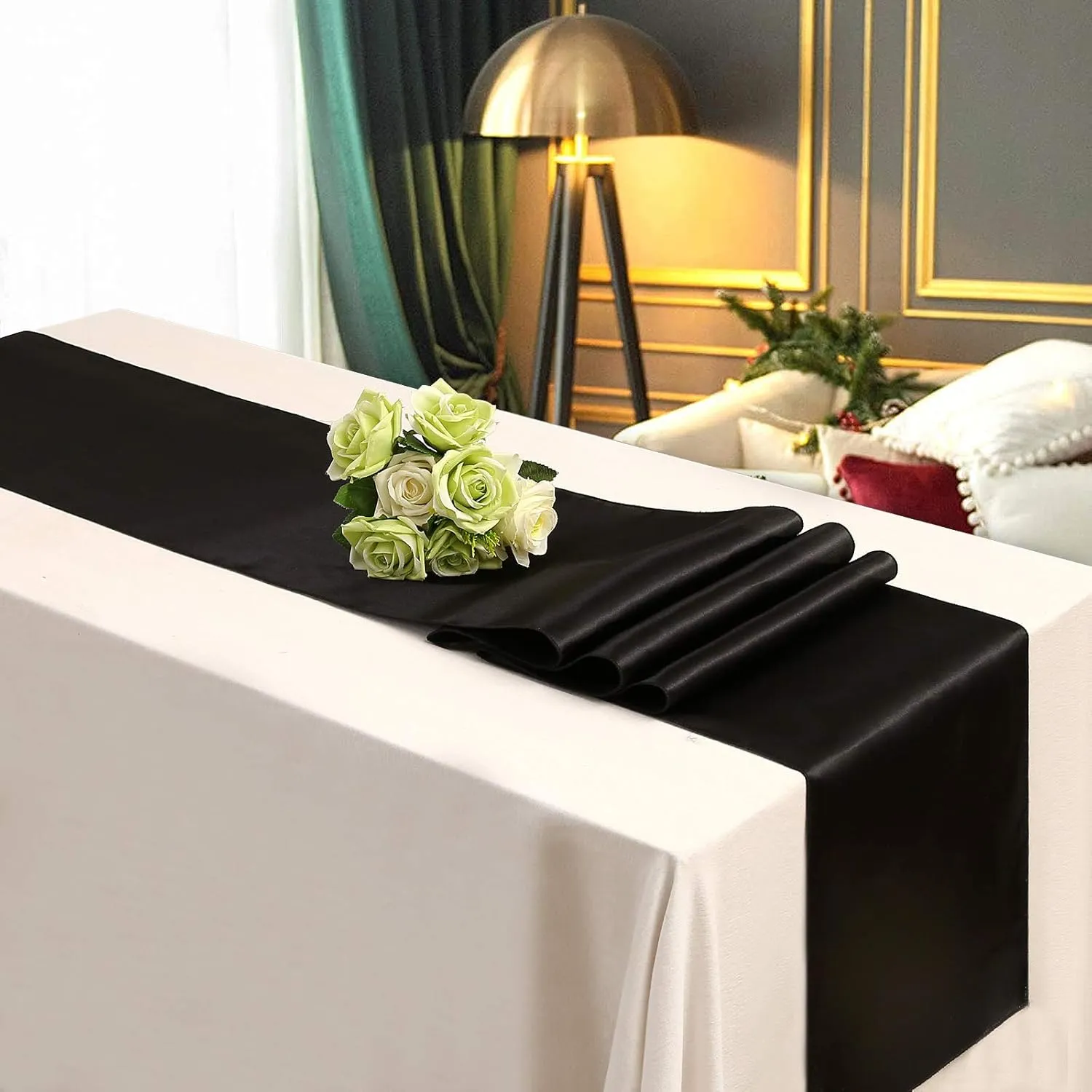 B-COOL Black Table Runner Satin Table Runners Wedding Table Runners 10 Packs 12x108 inch Silk Smooth Fabric for Baby Shower Wedding Party Decorations