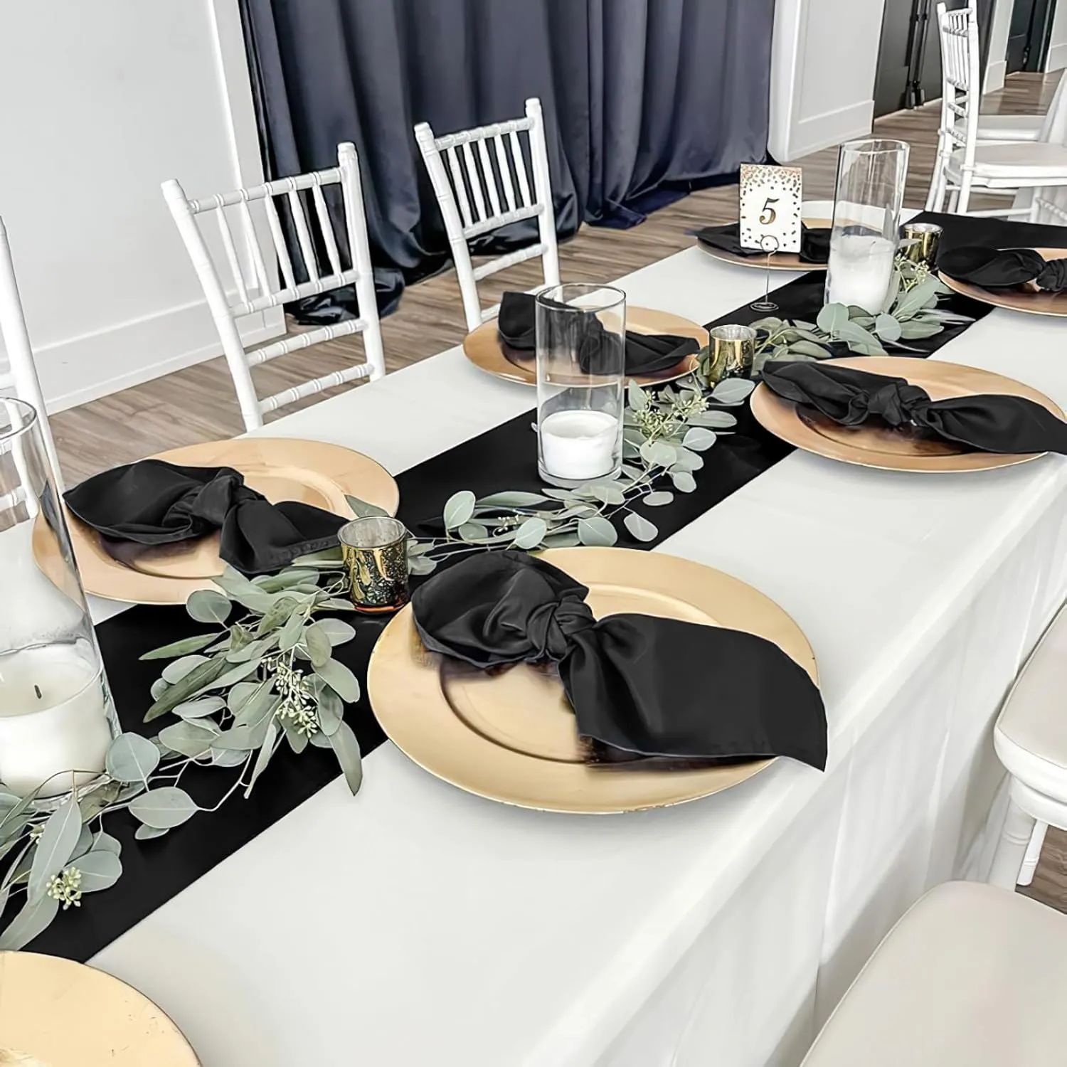 B-COOL Black Table Runner Satin Table Runners Wedding Table Runners 10 Packs 12x108 inch Silk Smooth Fabric for Baby Shower Wedding Party Decorations