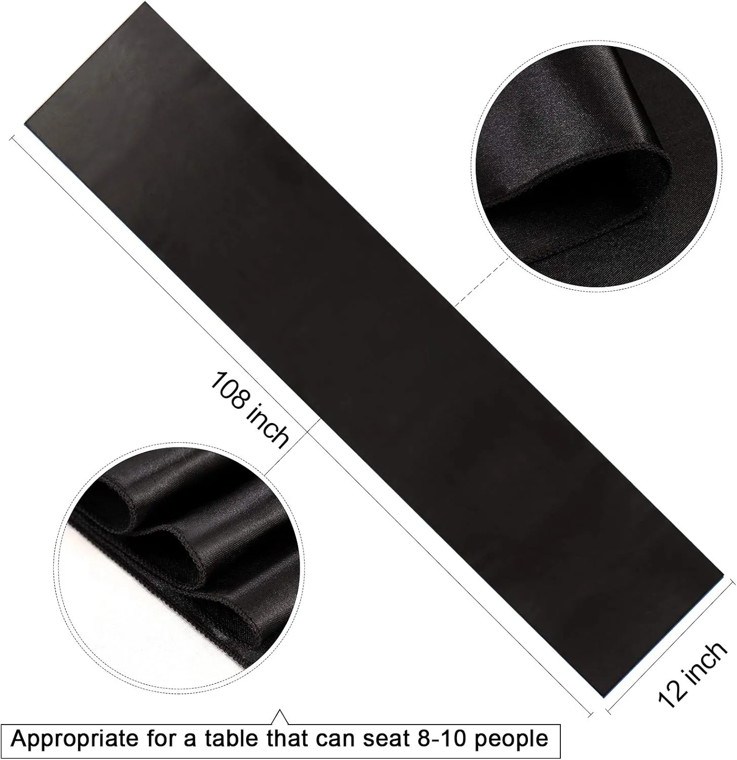 B-COOL Black Table Runner Satin Table Runners Wedding Table Runners 10 Packs 12x108 inch Silk Smooth Fabric for Baby Shower Wedding Party Decorations