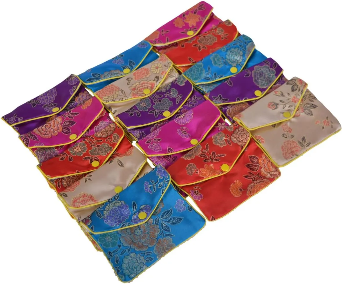 Baitaihem 15 Pack Jewelry Purse Pouch Gift Bags Chinese Silk Style Brocade Embroidered Bag,Multiple Colors(Large)